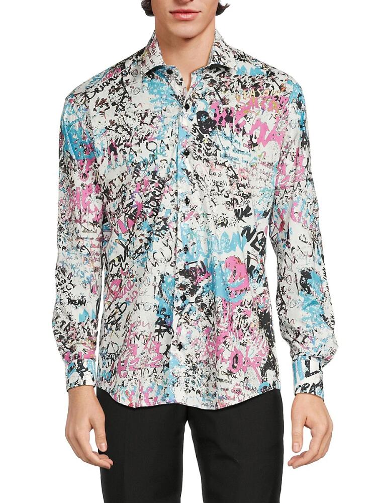 Bertigo Men's Abstract Print Shirt - White Cover