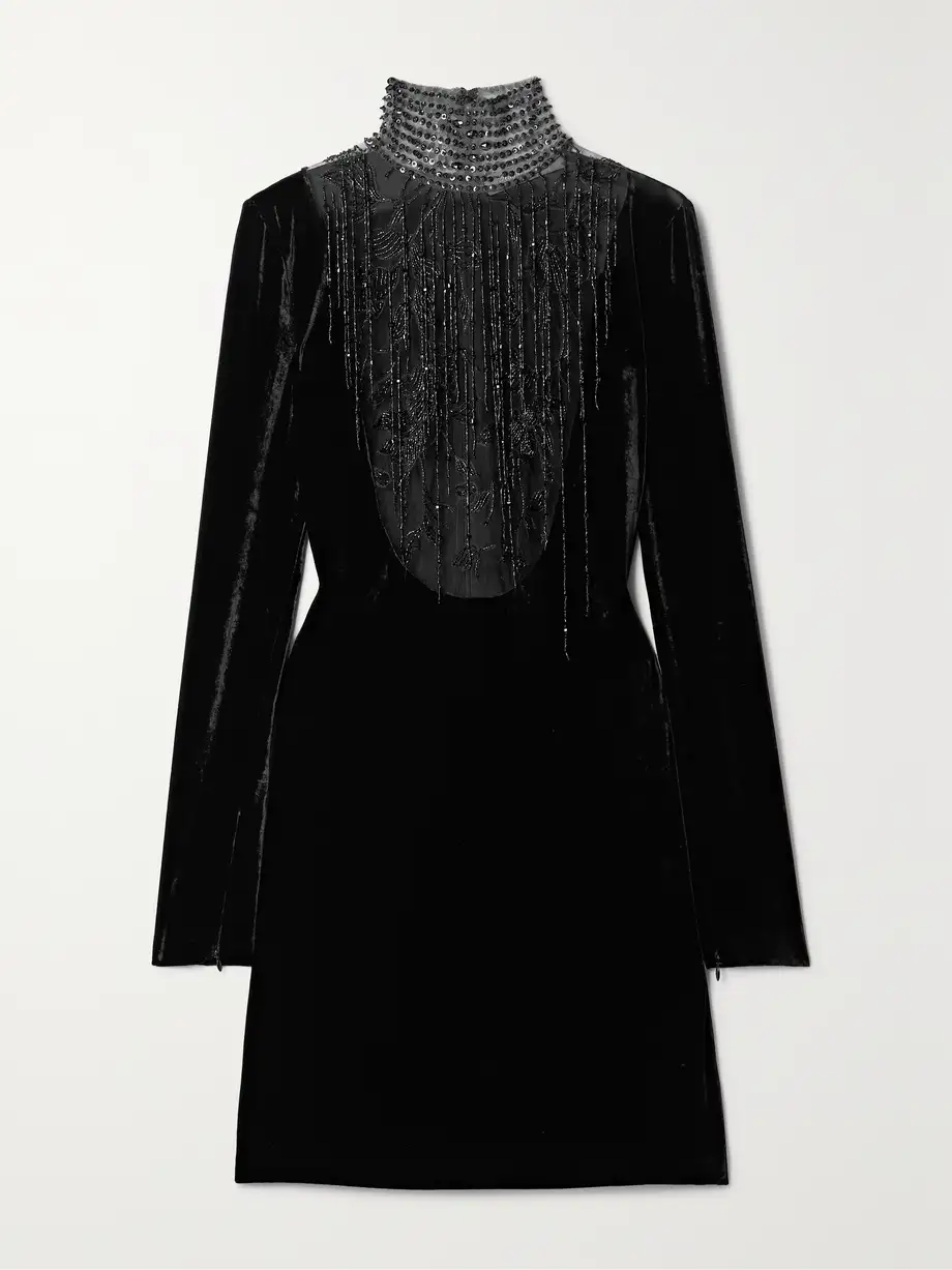 Ralph Lauren Collection - Shamus Bead-embellished Embroidered Tulle And Velvet Mini Dress - Black Cover