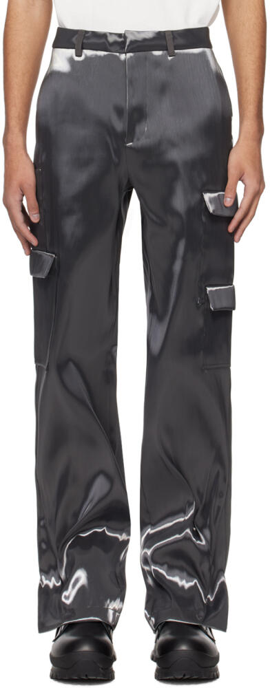 HELIOT EMIL Gray Liquid Metal Cargo Pants Cover