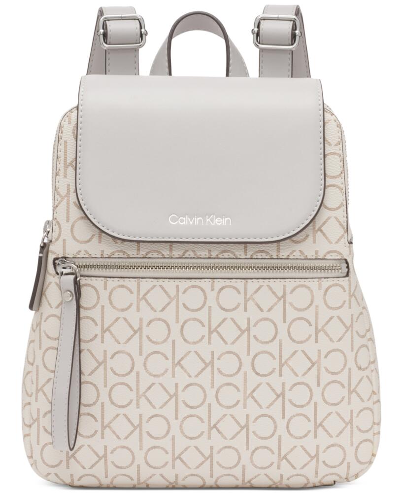 Calvin Klein Garnet Signature Triple Compartment Backpack - Vanilla Khaki/Dove Cover