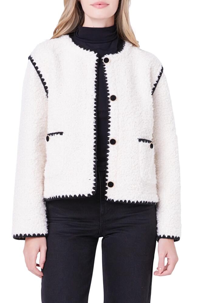 English Factory Premium Contrast Trim Faux Shearling Jacket in Ivory/Black Cover