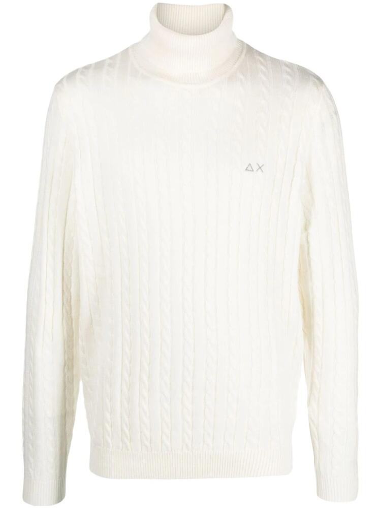 Sun 68 logo-embroidered cable-knit jumper - White Cover