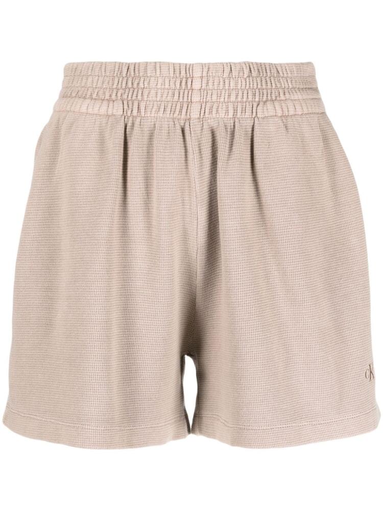 Calvin Klein Jeans logo-embroidered waffle shorts - Neutrals Cover