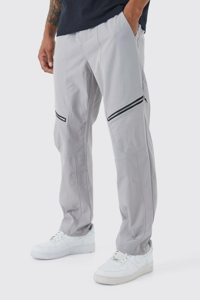 Mens Elasticated Waist Straight Technical Panel Pants - Grey Cover