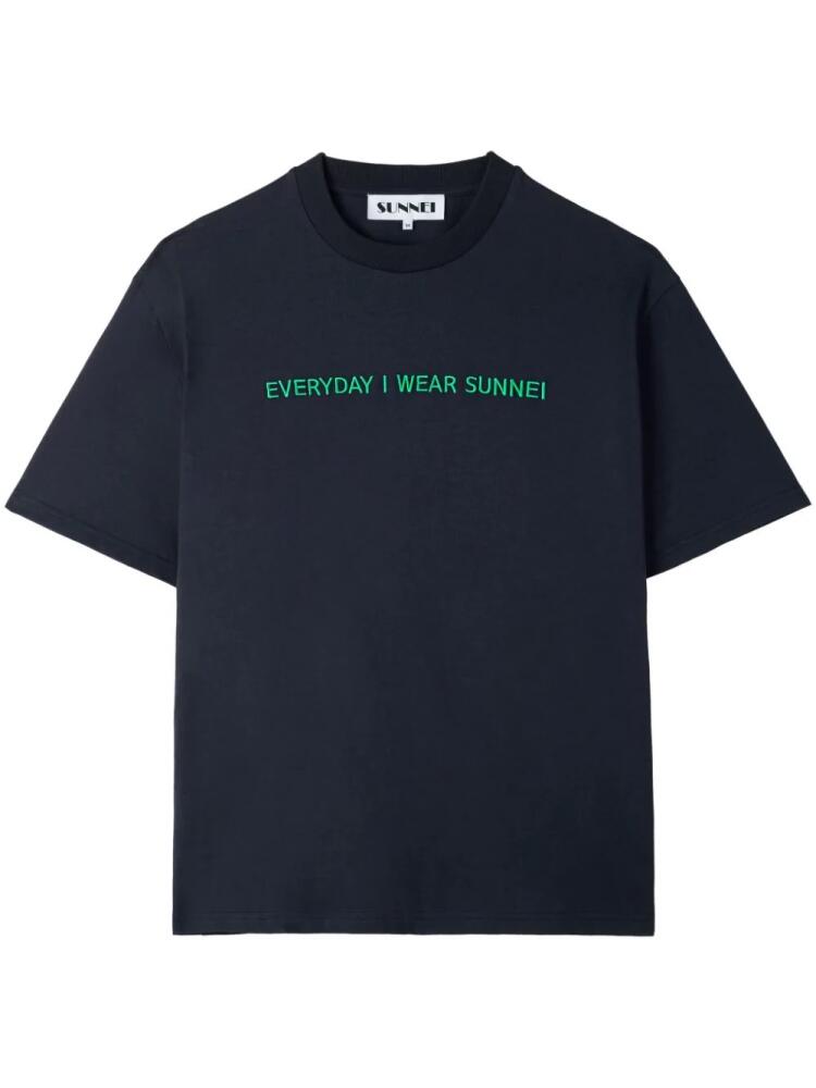 Sunnei embroidered-slogan organic cotton t-shirt - Blue Cover