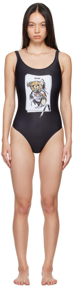 Moschino Black Teddy Bear One-Piece Swimsuit Cover