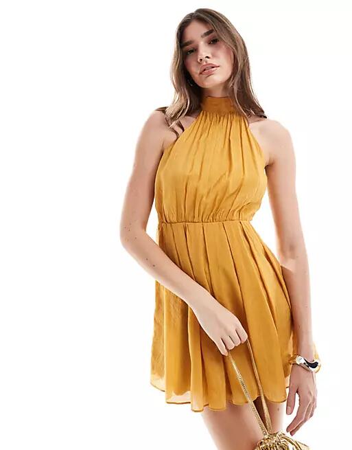 Style Cheat high neck swing mini dress in mustard-Yellow Cover