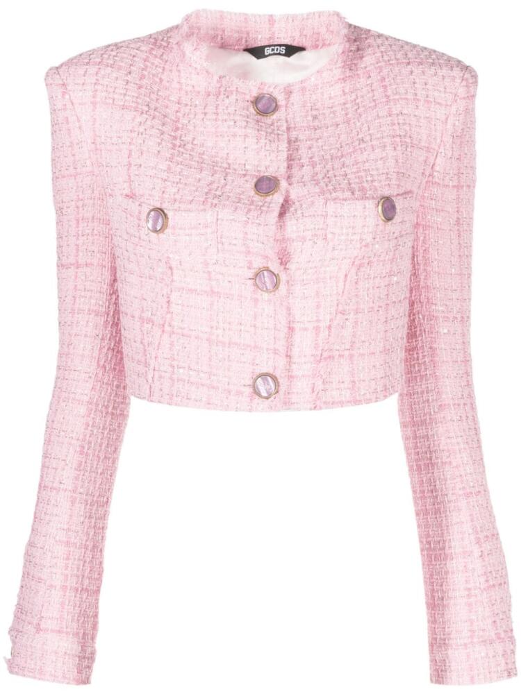 GCDS button-up cropped tweed jacket - Pink Cover