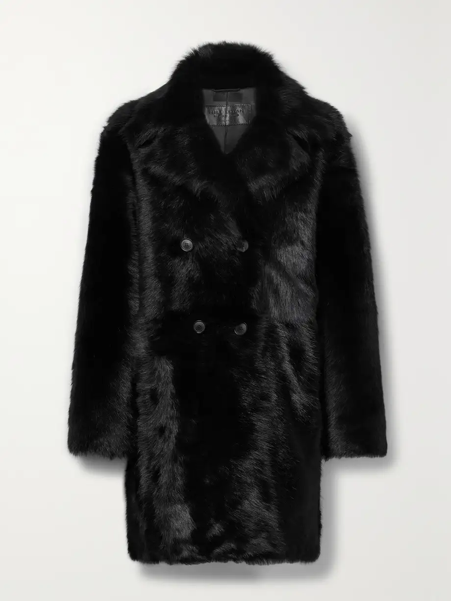 Nili Lotan - Faustine Double-breasted Shearling Coat - Black Cover