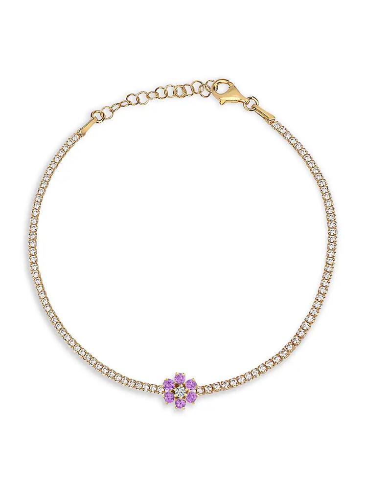 Gabi Rielle Women's Color Forward 14K Gold Vermeil, Pave & Amethyst Crystal Floral Tennis Bracelet Cover