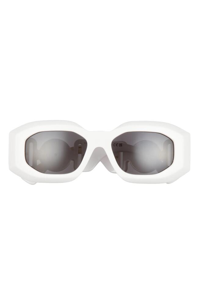 Versace 53mm Rectangular Sunglasses in White/Dark Grey Cover