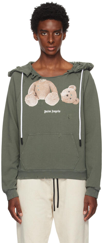 Palm Angels Khaki Bear Ripped Hoodie Cover