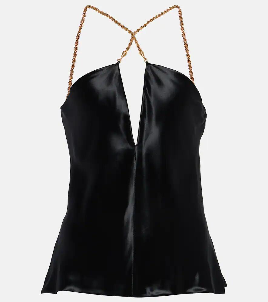 Ferragamo Chain-trimmed satin tank top Cover