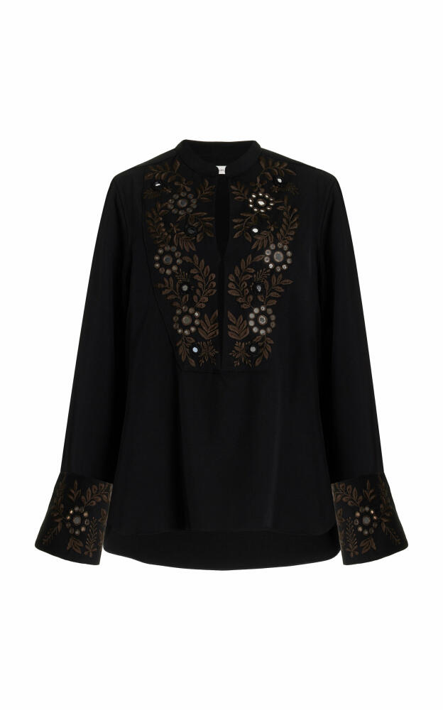 Wales Bonner - Cairo Embroidered Grain de Poudre Wool Shirt - Black Cover