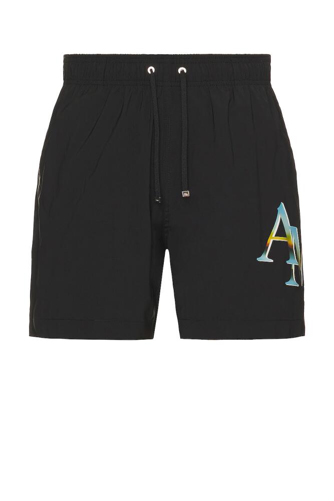 Amiri Staggered Chrome Swim Trunk in Black Cover