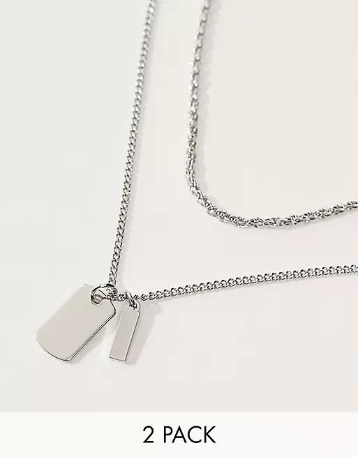 ASOS DESIGN 2 pack necklace with pendant in silver tone Cover