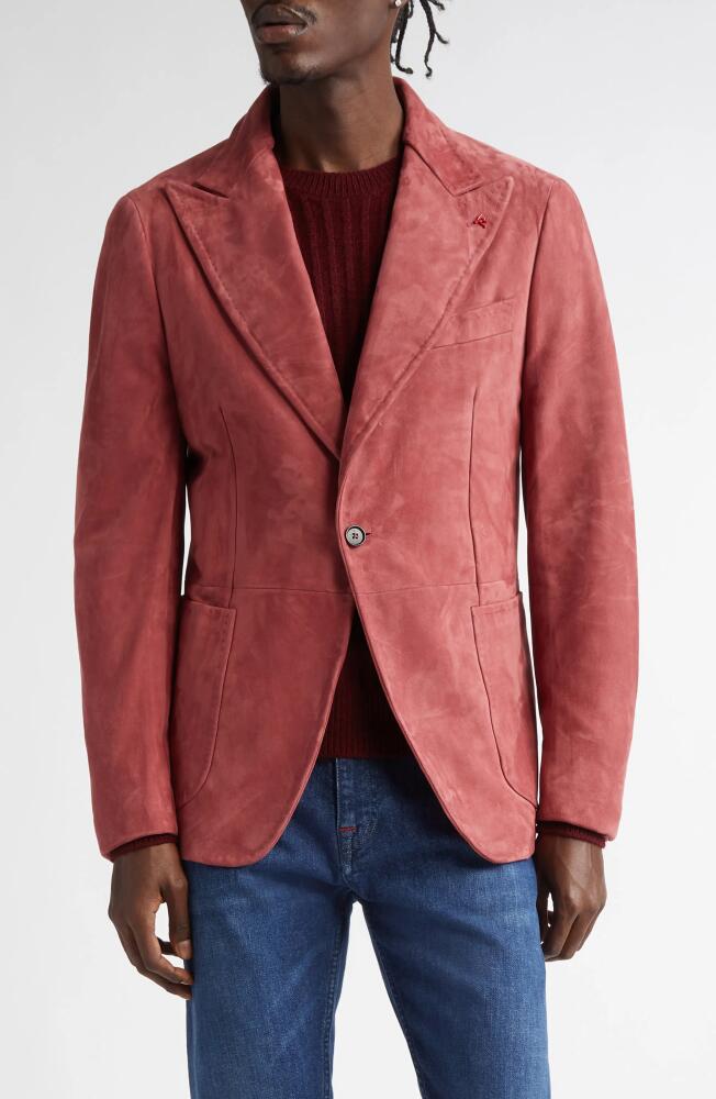 ISAIA Peaked Lapel Suede Blazer in Pastel Pink Cover