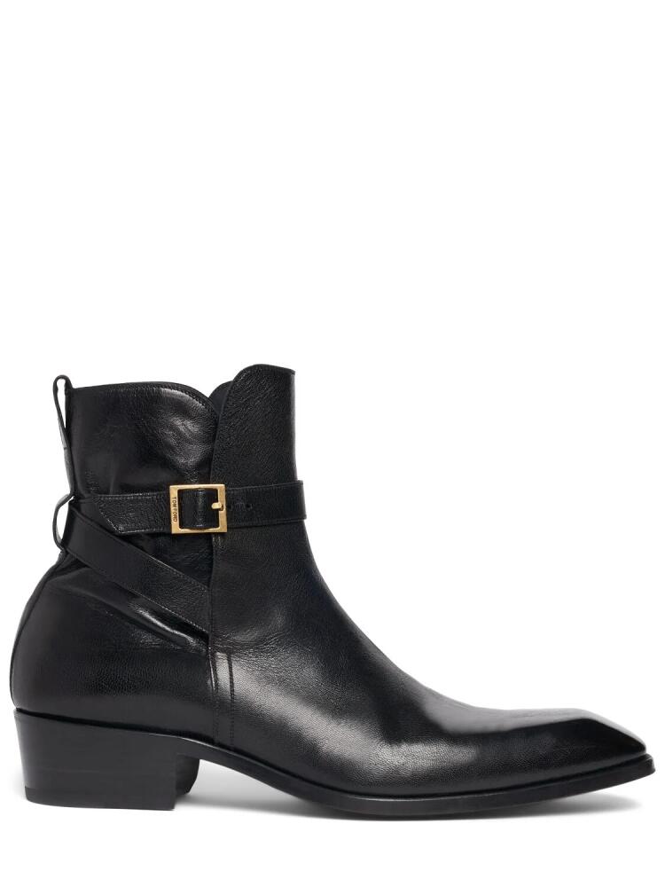 TOM FORD Kenneth Grained Leather Buckle Boots Cover