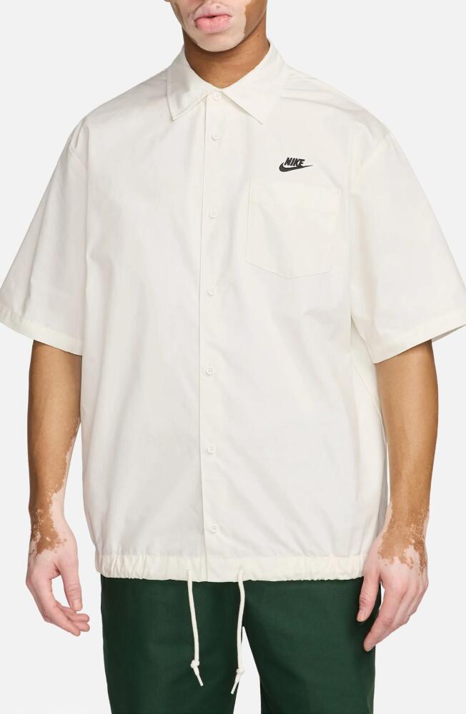 Nike Club Venice Short Sleeve Drawstring Hem Cotton Button-Up Shirt in Sail/Black Cover