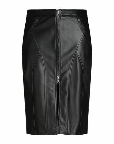 8 By Yoox Front Zip-fastening Leather Midi Skirt Woman Midi skirt Black Lambskin Cover