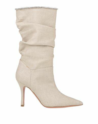 Amina Muaddi Woman Boot Beige Textile fibers, Leather Cover