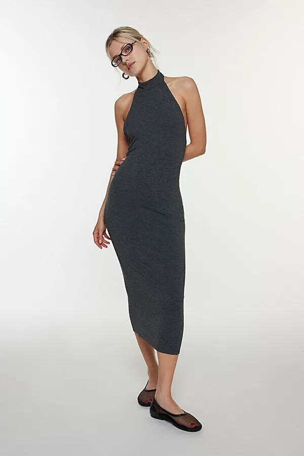 Silence + Noise Kaley Mock Neck Halter Midi Dress in Charcoal Cover