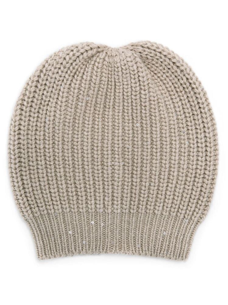 Brunello Cucinelli purl-knit ribbed-trim beanie - Neutrals Cover