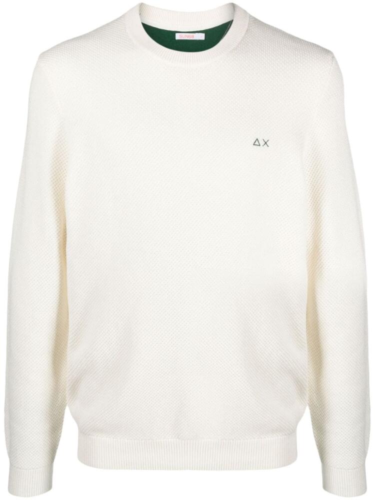 Sun 68 logo-embroidered crew-neck jumper - White Cover