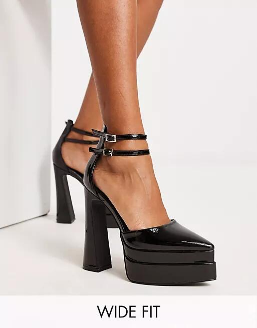 Simmi London Wide Fit double platform heels with pointed toe in black patent Cover