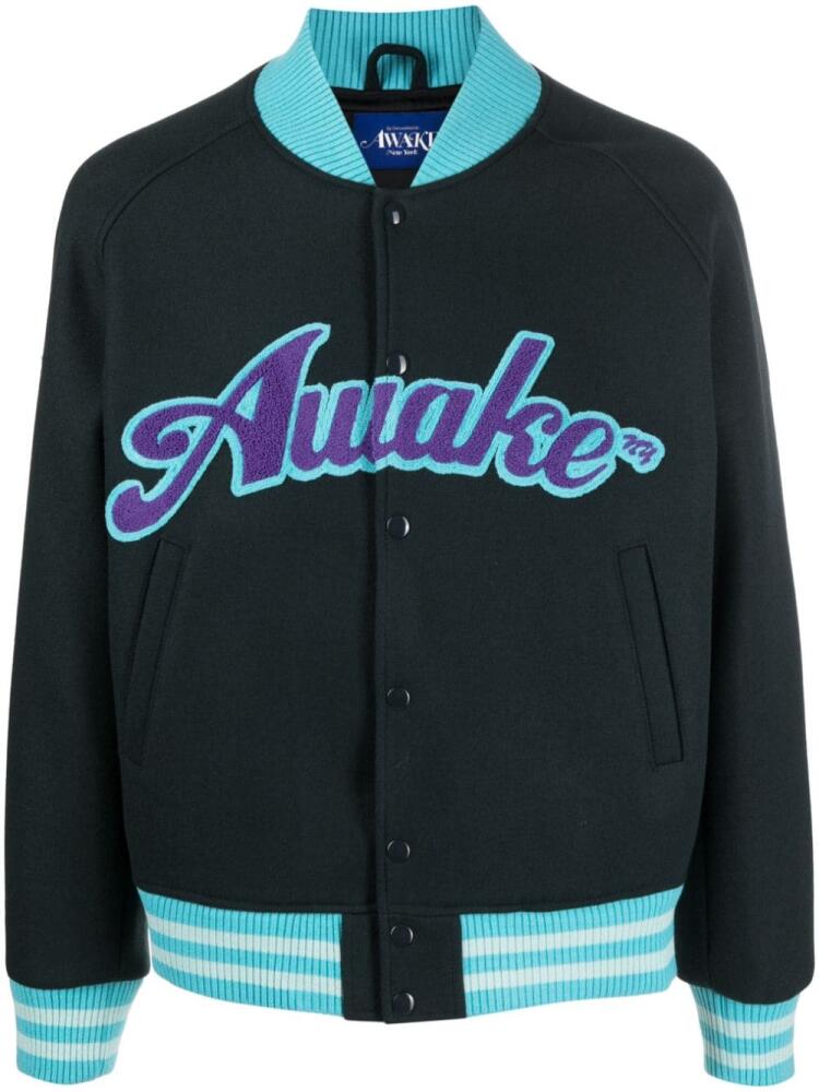 Awake NY logo-print wool-blend bomber jacket - Blue Cover