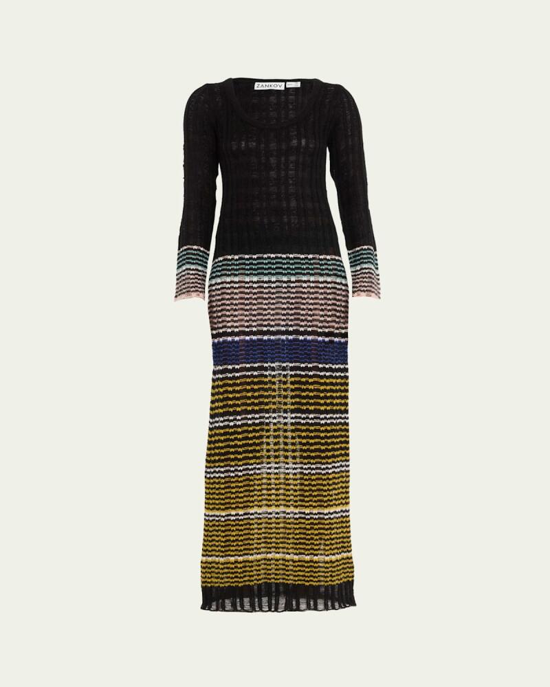 ZANKOV Raina Stripe Wool Maxi Dress Cover