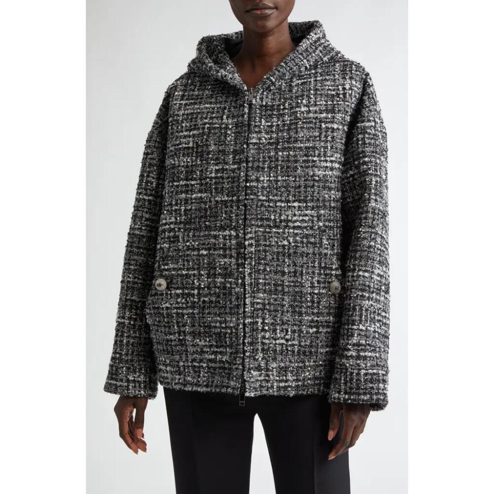 Valentino Garavani Metallic Tweed Full Zip Hoodie in Nero/Grigio Medio/Bianco Cover