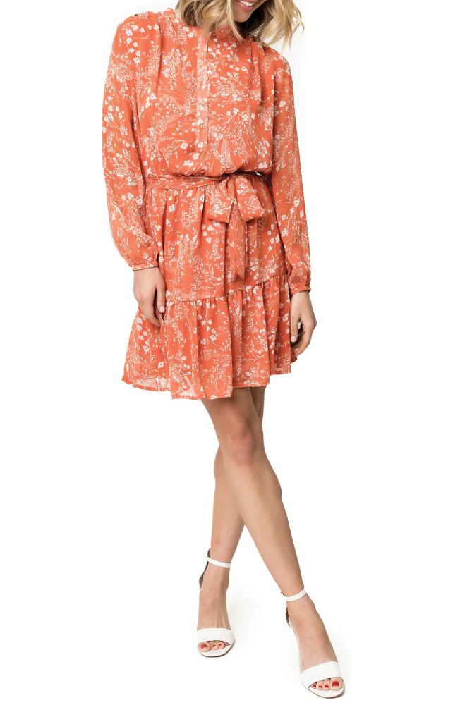 GIBSONLOOK Tie Belt Long Sleeve Shirtdress in Peach Floral Cover