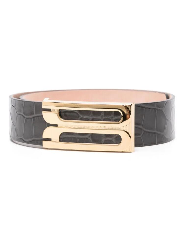 Victoria Beckham logo-buckle snakeskin-effect belt - Grey Cover