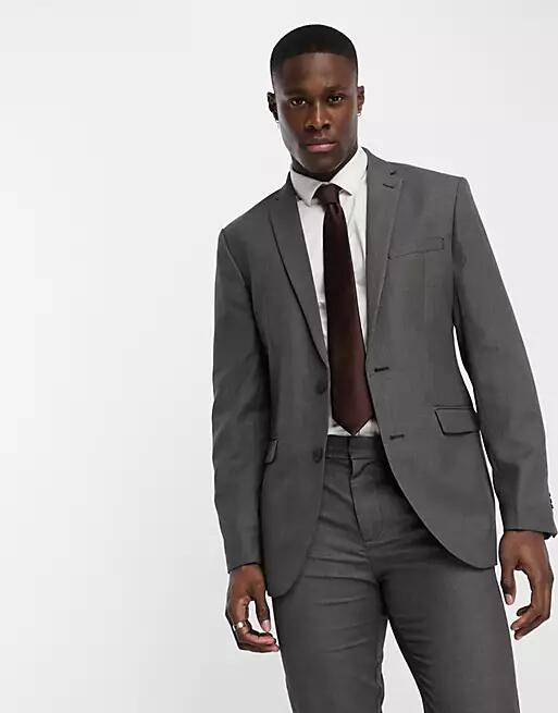 New Look slim suit jacket in gray texture-Navy Cover