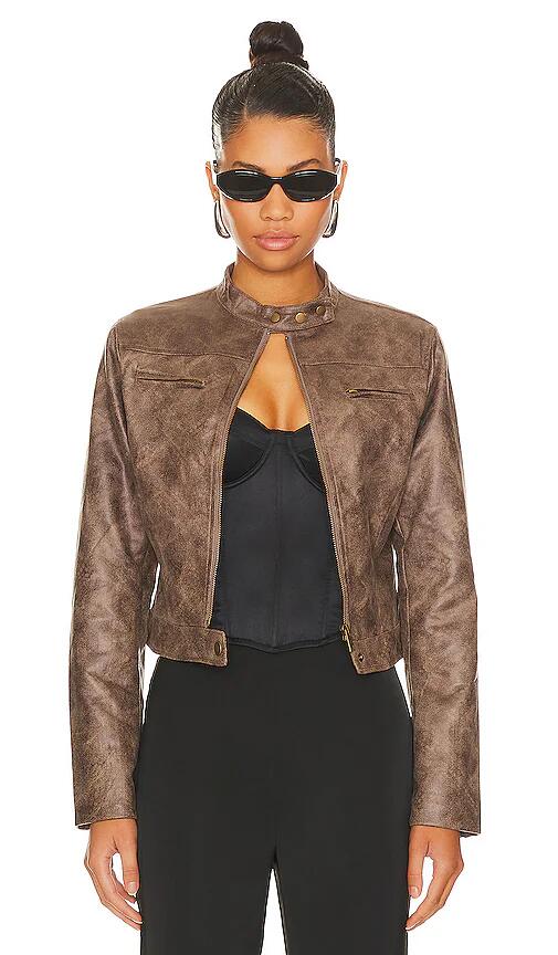 LIONESS Bella Moto Jacket in Chocolate Cover