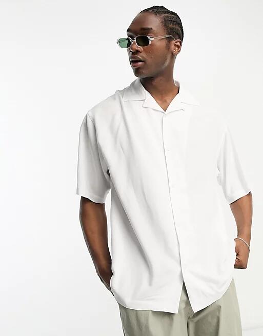 Weekday coffee oversized short sleeve shirt in white Cover