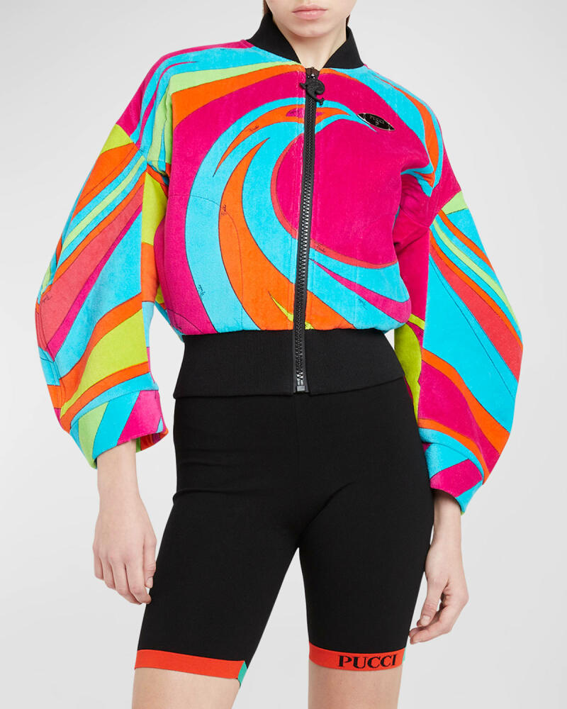 Emilio Pucci Swirl-Print Velour Bomber Jacket Cover