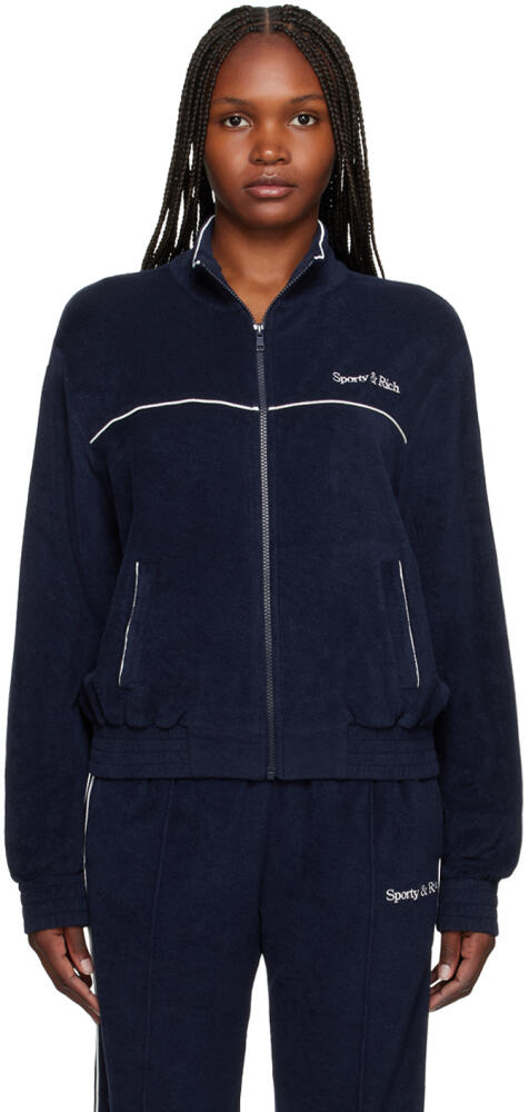 Sporty & Rich Navy New Serif Sweater Cover