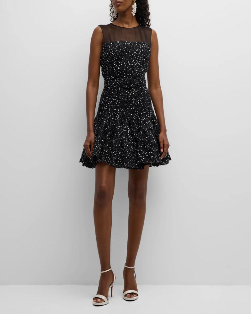 Oscar de la Renta Sleeveless Eyelash Fil Coupe Mini Illusion Dress Cover