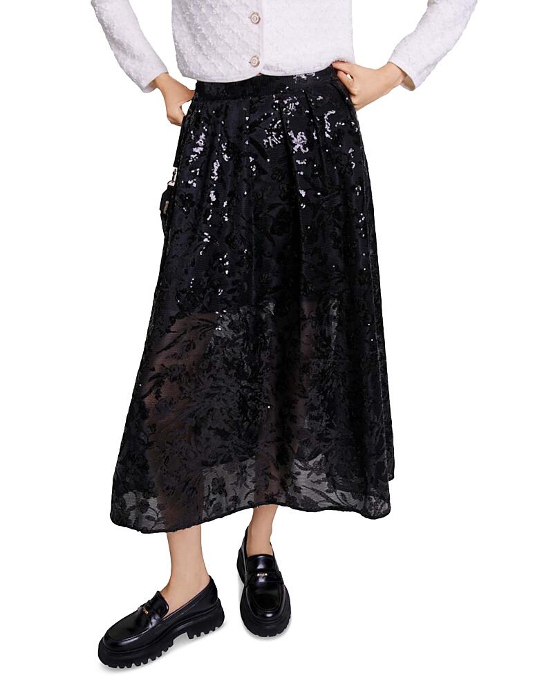 Maje Jupon Mesh Floral Embroidered Maxi Skirt Cover