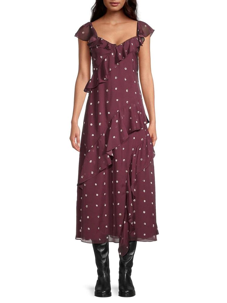 Jason Wu Women's Paint Dot Silk Chiffon Midi-Dress - Burgundy Cover