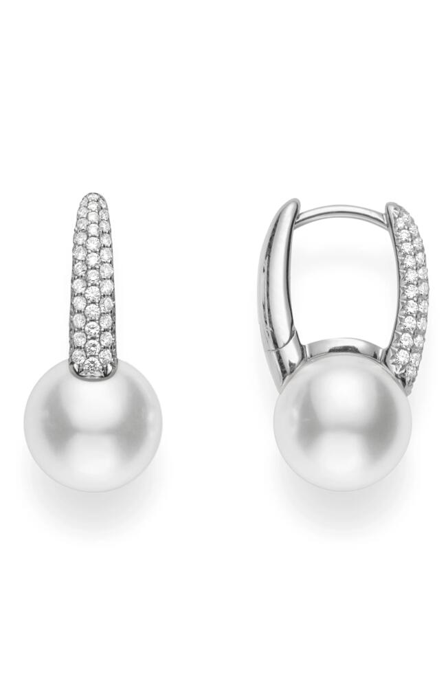 Mikimoto Akoya Cultured Pearl & Diamond Hoop Earrings in 18K White Gold Cover