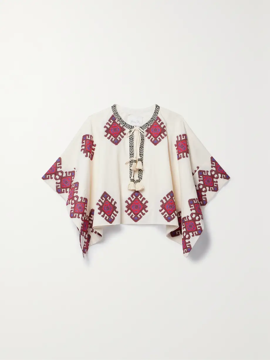 Johanna Ortiz - + Net Sustain Bushveld Tie-detailed Embroidered Cotton Poncho - Ecru Cover