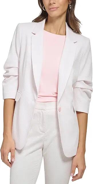 DKNY Ruched Sleeve One-Button Blazer (Rose/White) Women's Clothing Cover