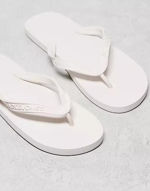 Jack & Jones logo flip flops in off white-Neutral Cover