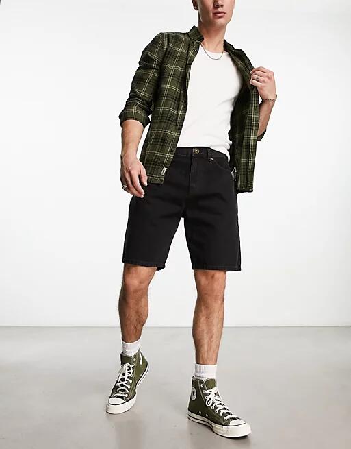 New Look straight fit denim shorts with raw hem in black Cover