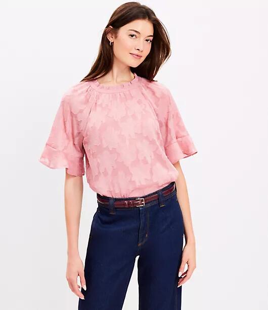 Loft Floral Jacquard Ruffle Trim Blouse Cover