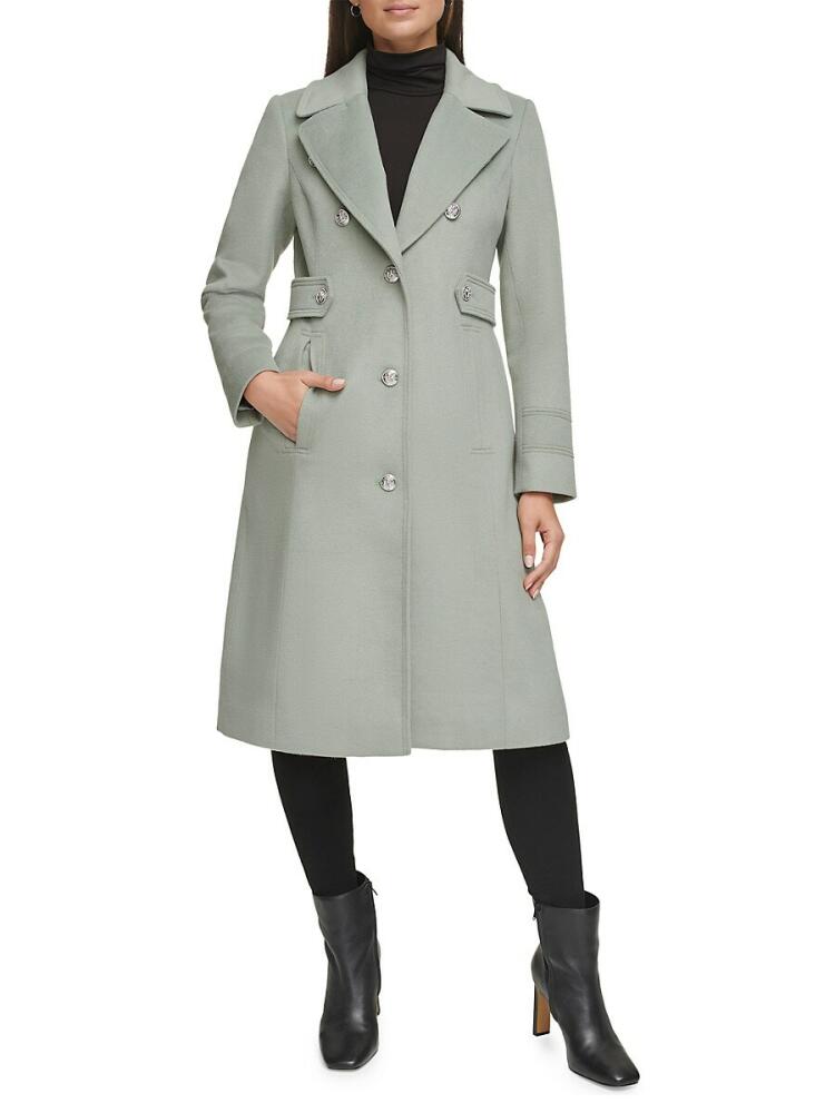 Kenneth Cole Women's Military Wool Blend Overcoat - Sage Cover