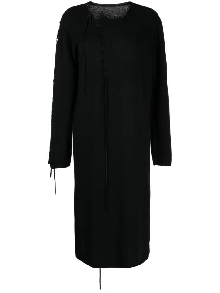 Yohji Yamamoto tie-detail long-sleeve midi dress - Black Cover